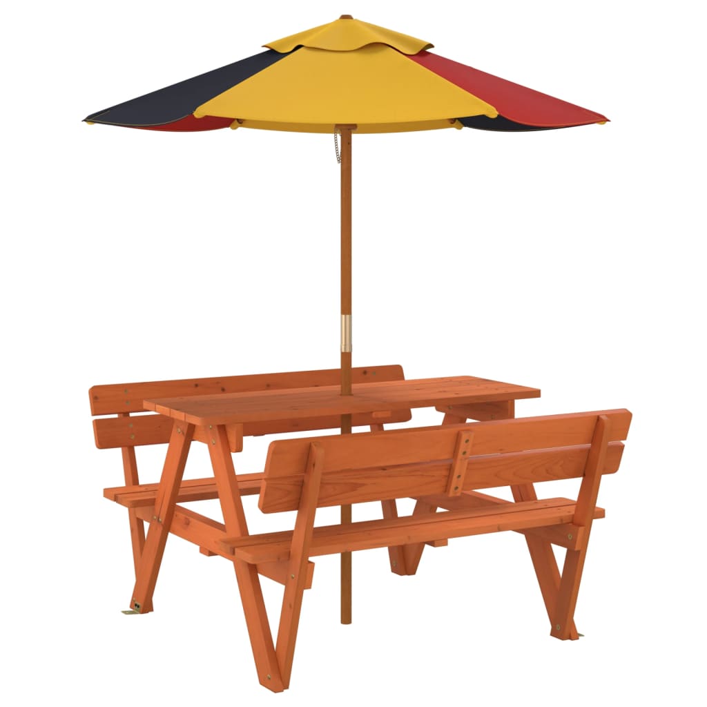 Tavolo da Picnic per 4 Bambini con Ombrellone Legno di Abete | homemem39