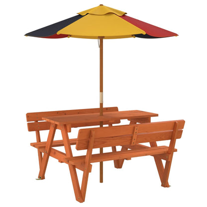 Tavolo da Picnic per 4 Bambini con Ombrellone Legno di Abete | homemem39