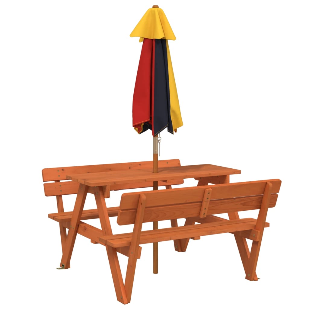Tavolo da Picnic per 4 Bambini con Ombrellone Legno di Abete | homemem39