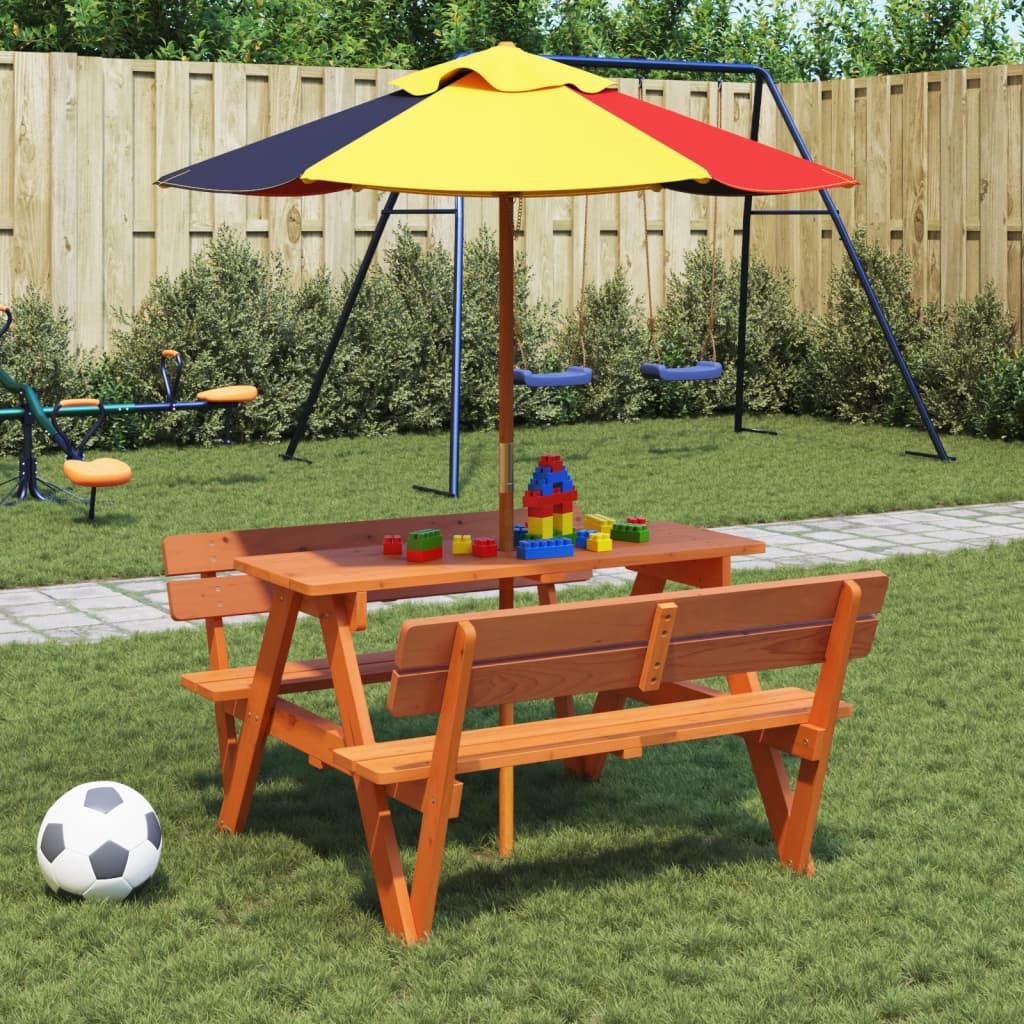 Tavolo da Picnic per 4 Bambini con Ombrellone Legno di Abete | homemem39