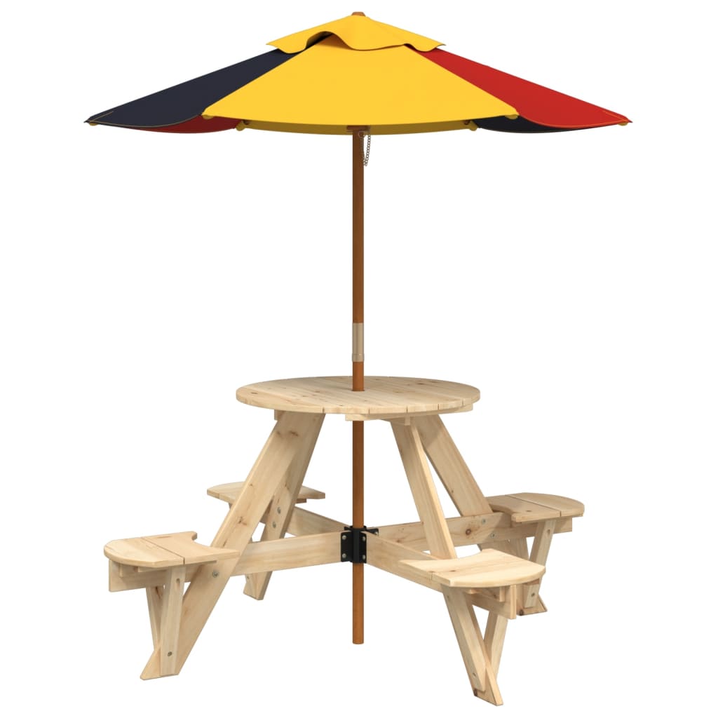 Tavolo Picnic per 4 Bambini con Ombrellone Rotondo Legno Abete | homemem39