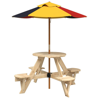 Tavolo Picnic per 4 Bambini con Ombrellone Rotondo Legno Abete | homemem39