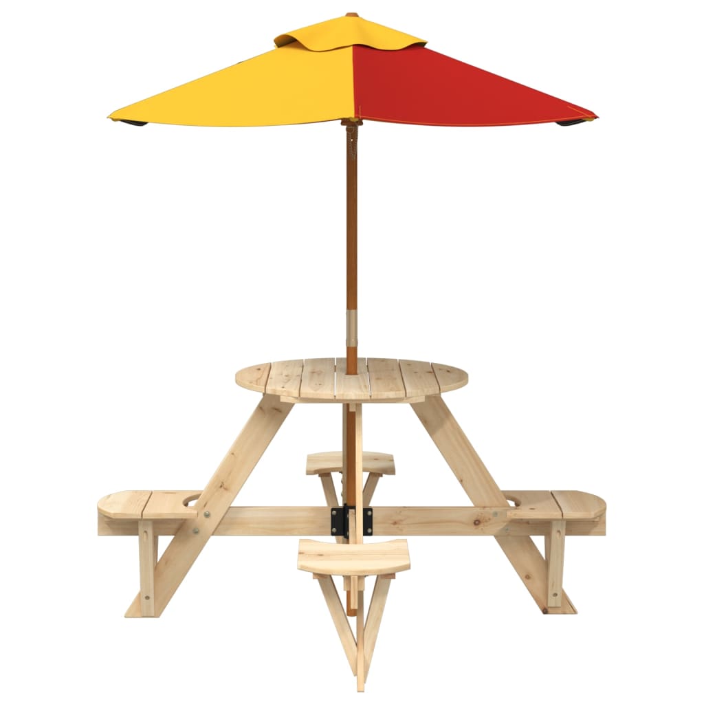 Tavolo Picnic per 4 Bambini con Ombrellone Rotondo Legno Abete | homemem39