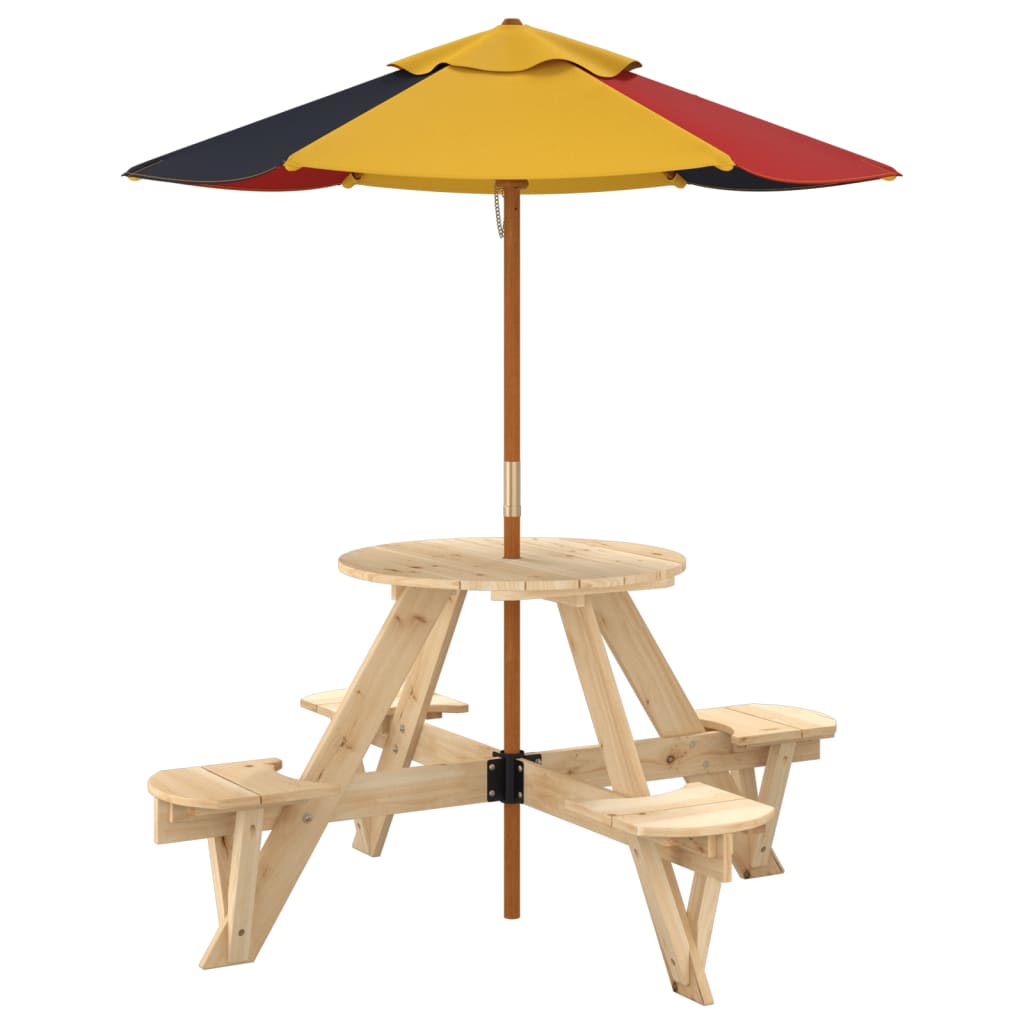Tavolo Picnic per 4 Bambini con Ombrellone Rotondo Legno Abete | homemem39