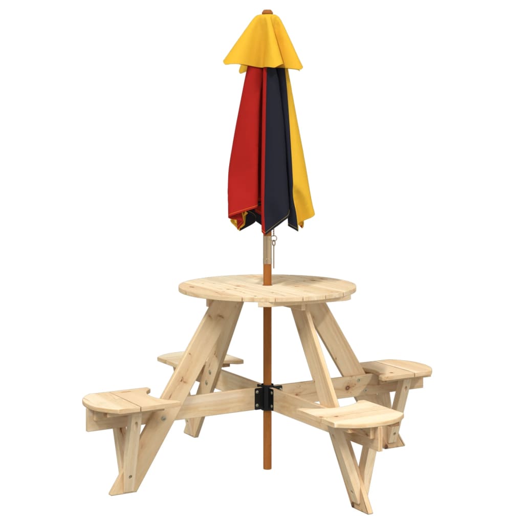 Tavolo Picnic per 4 Bambini con Ombrellone Rotondo Legno Abete | homemem39