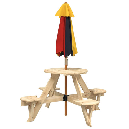 Tavolo Picnic per 4 Bambini con Ombrellone Rotondo Legno Abete | homemem39