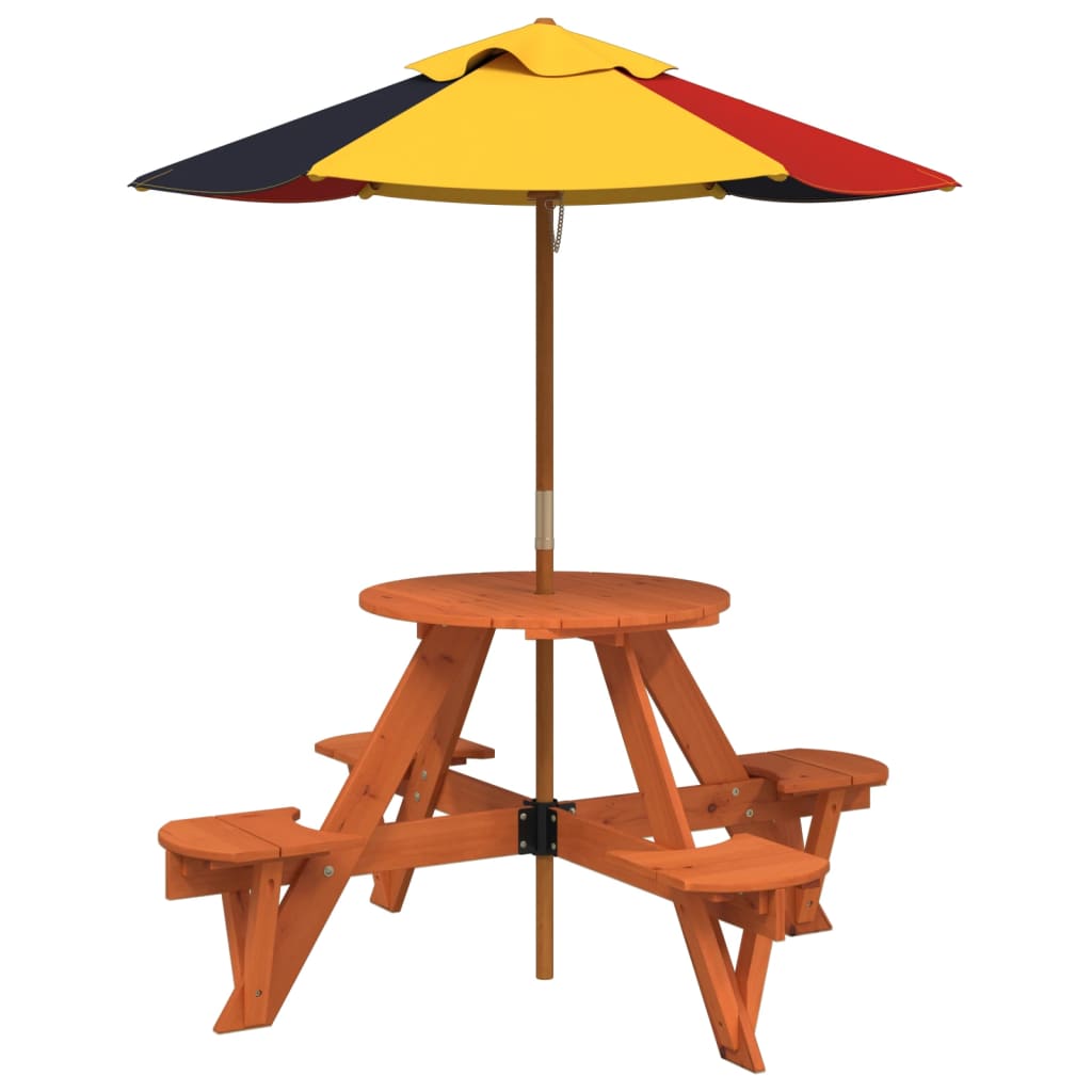 Tavolo Picnic per 4 Bambini con Ombrellone Rotondo Legno Abete | homemem39