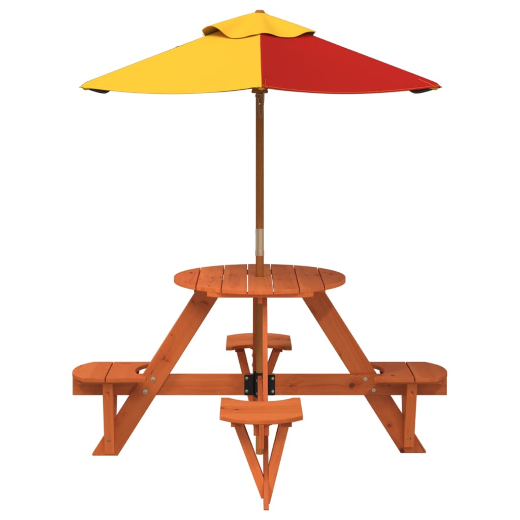 Tavolo Picnic per 4 Bambini con Ombrellone Rotondo Legno Abete | homemem39