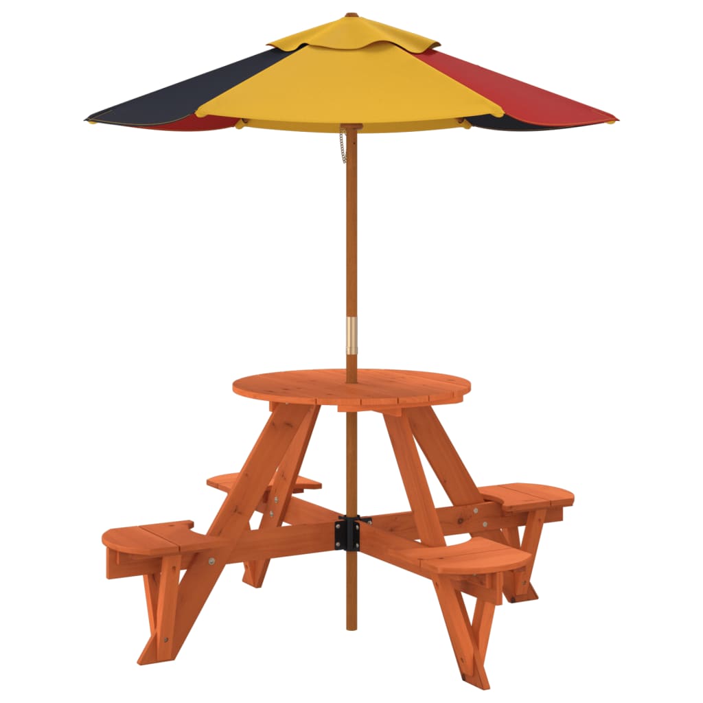 Tavolo Picnic per 4 Bambini con Ombrellone Rotondo Legno Abete | homemem39