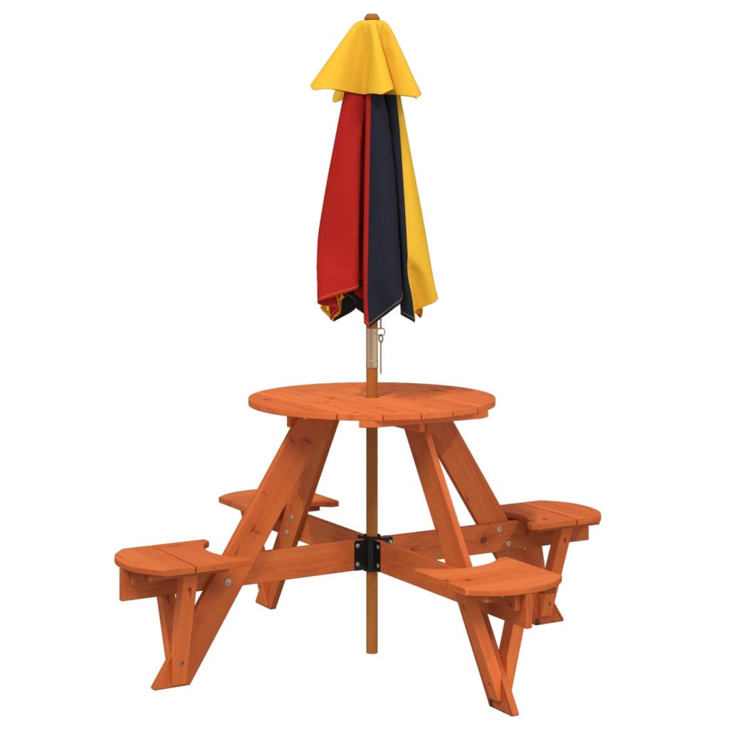 Tavolo Picnic per 4 Bambini con Ombrellone Rotondo Legno Abete | homemem39