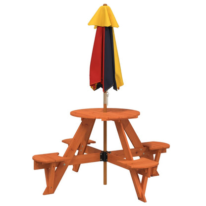 Tavolo Picnic per 4 Bambini con Ombrellone Rotondo Legno Abete | homemem39