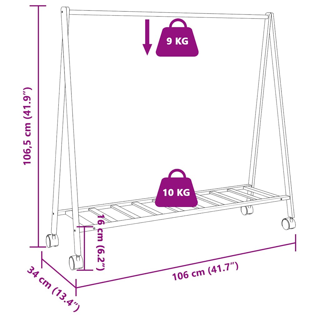 Appendiabiti con Ripiani e Ruote 106x34x106,5 cm in Bambù | homemem39