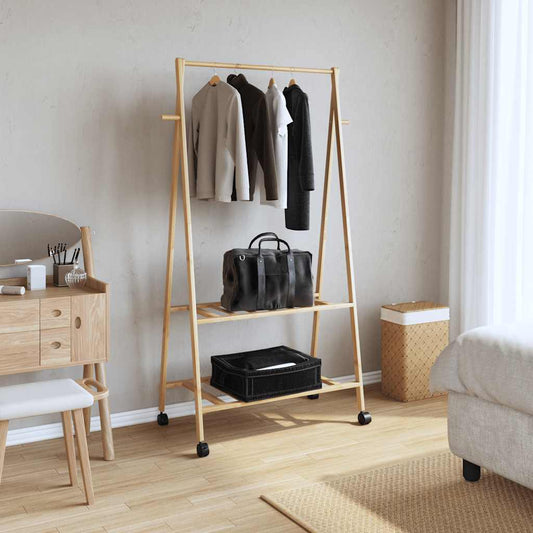 Appendiabiti con Ripiani e Ruote 96x45,5x155,5 cm in Bambù | homemem39