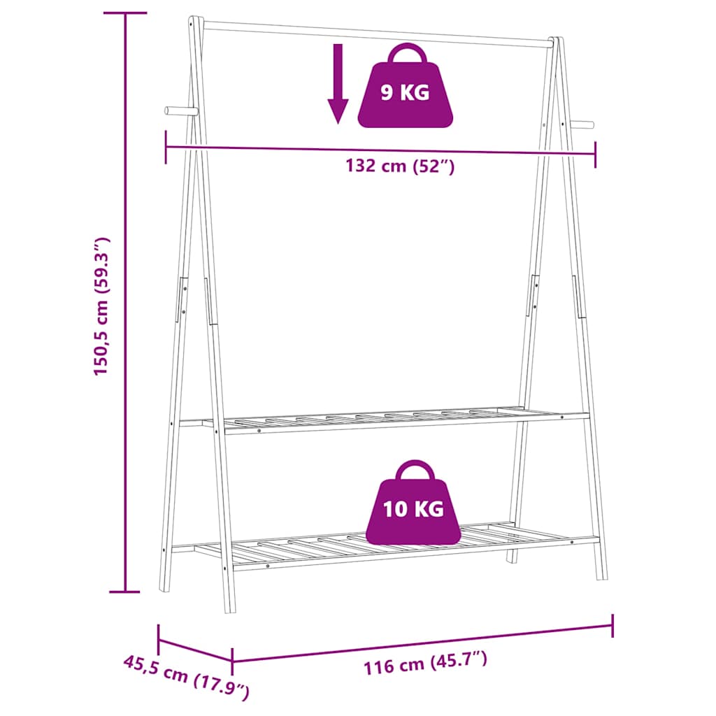 Appendiabiti con Ripiani 132x45,5x150,5 cm in Bambù | homemem39