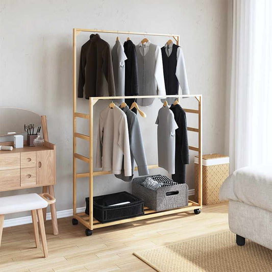 Appendiabiti con Ripiani e Ruote 90x35x155 cm in Bambù - homemem39