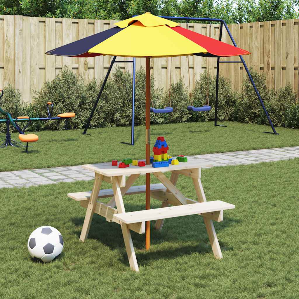 Tavolo da Picnic per 4 Bambini con Foro Ombrellone Legno Abete | homemem39