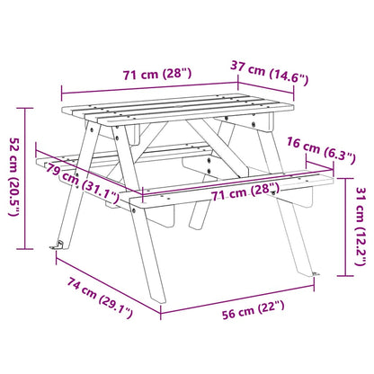 Tavolo da Picnic per 4 Bambini con Foro Ombrellone Legno Abete | homemem39
