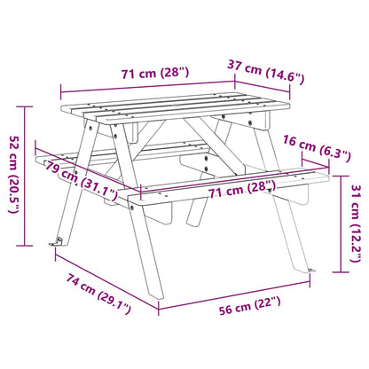 Tavolo da Picnic per 4 Bambini con Foro Ombrellone Legno Abete