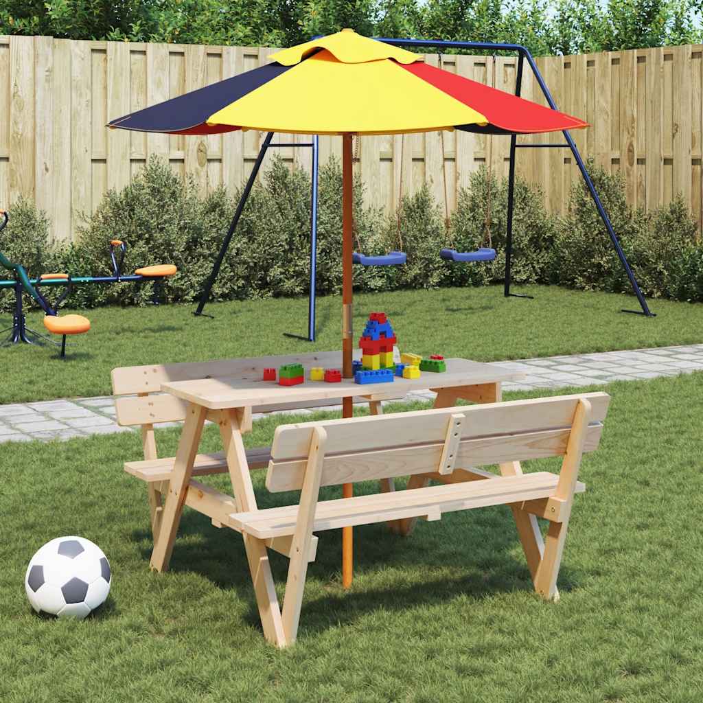 Tavolo da Picnic per 4 Bambini con Foro Ombrellone Legno Abete | homemem39