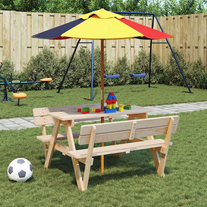 Tavolo da Picnic per 4 Bambini con Foro Ombrellone Legno Abete | homemem39