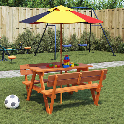 Tavolo da Picnic per 4 Bambini con Foro Ombrellone Legno Abete | homemem39