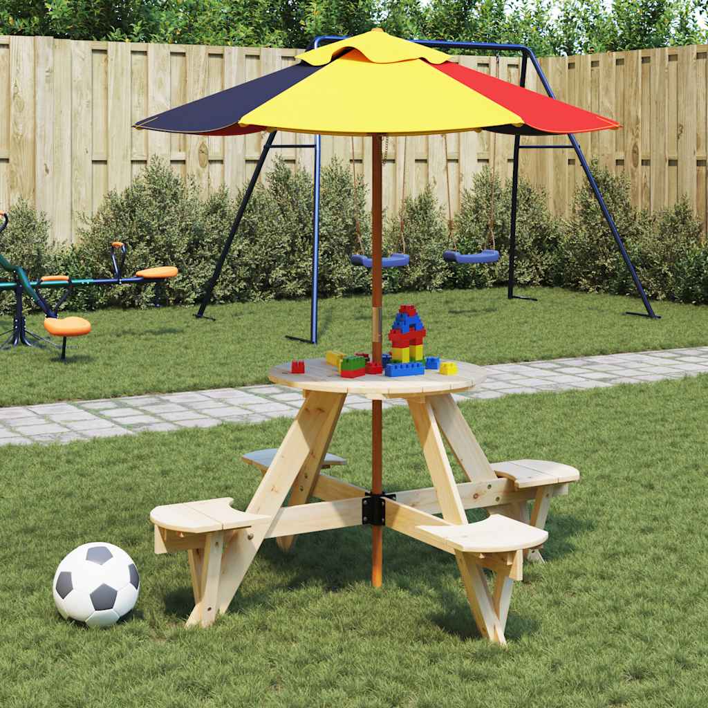 Tavolo da Picnic per 4 Bambini Rotondo con Foro in Legno Abete | homemem39
