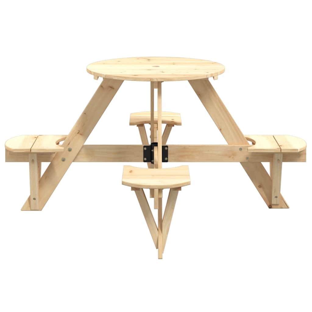 Tavolo da Picnic per 4 Bambini Rotondo con Foro in Legno Abete | homemem39