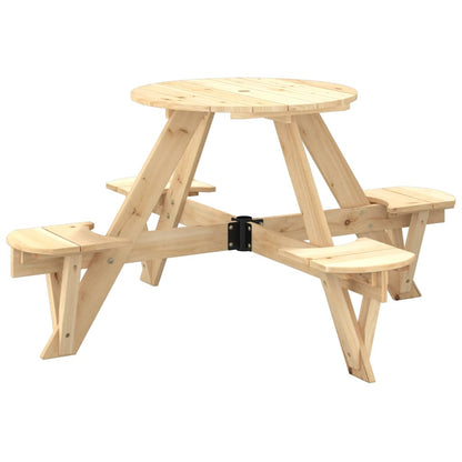 Tavolo da Picnic per 4 Bambini Rotondo con Foro in Legno Abete | homemem39
