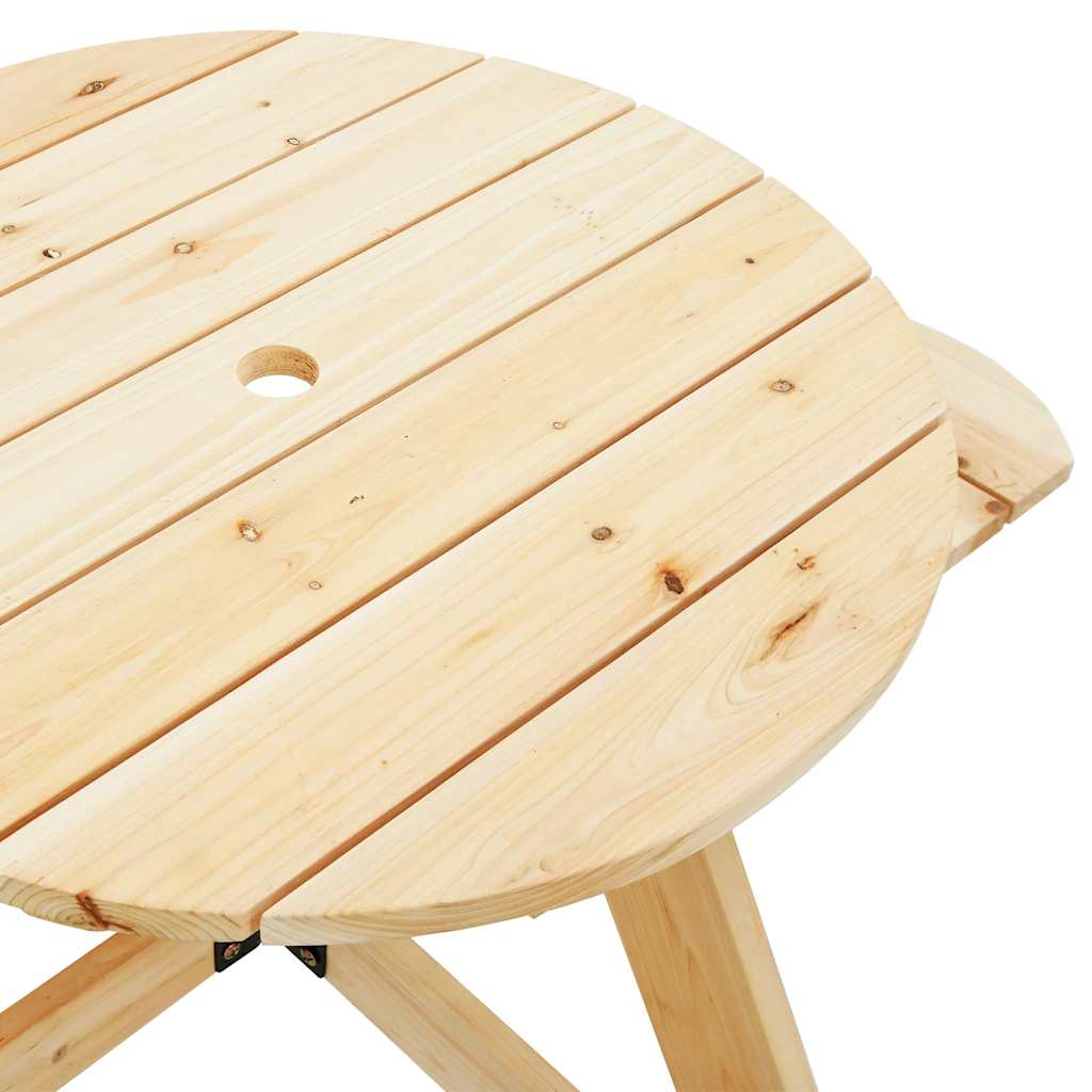 Tavolo da Picnic per 4 Bambini Rotondo con Foro in Legno Abete | homemem39