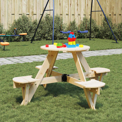 Tavolo da Picnic per 4 Bambini Rotondo con Foro in Legno Abete | homemem39