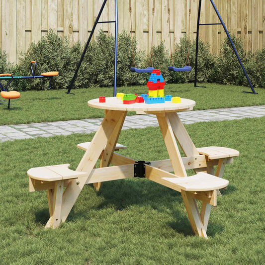 Tavolo da Picnic per 4 Bambini Rotondo con Foro in Legno Abete | homemem39
