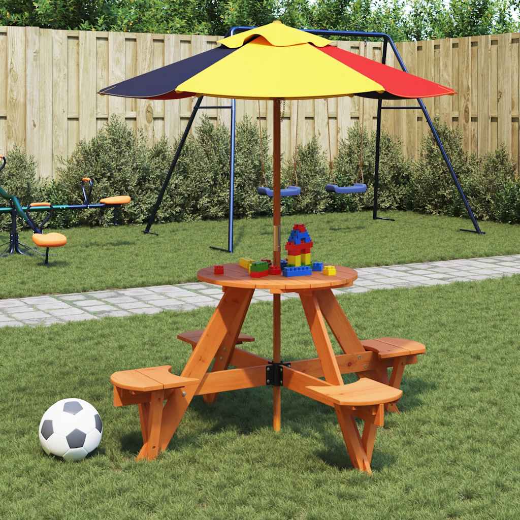 Tavolo da Picnic per 4 Bambini Rotondo con Foro in Legno Abete | homemem39