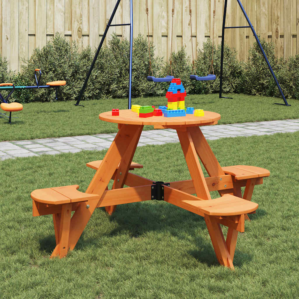 Tavolo da Picnic per 4 Bambini Rotondo con Foro in Legno Abete | homemem39