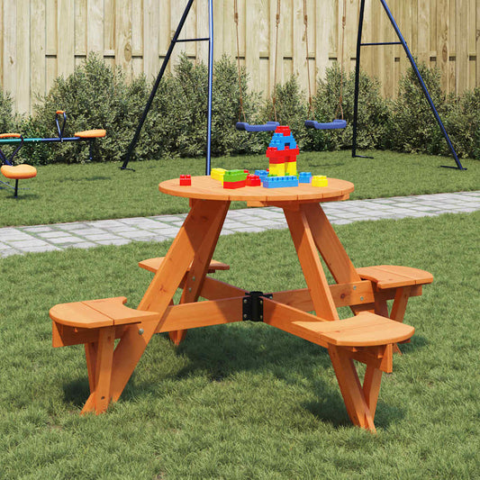 Tavolo da Picnic per 4 Bambini Rotondo con Foro in Legno Abete | homemem39
