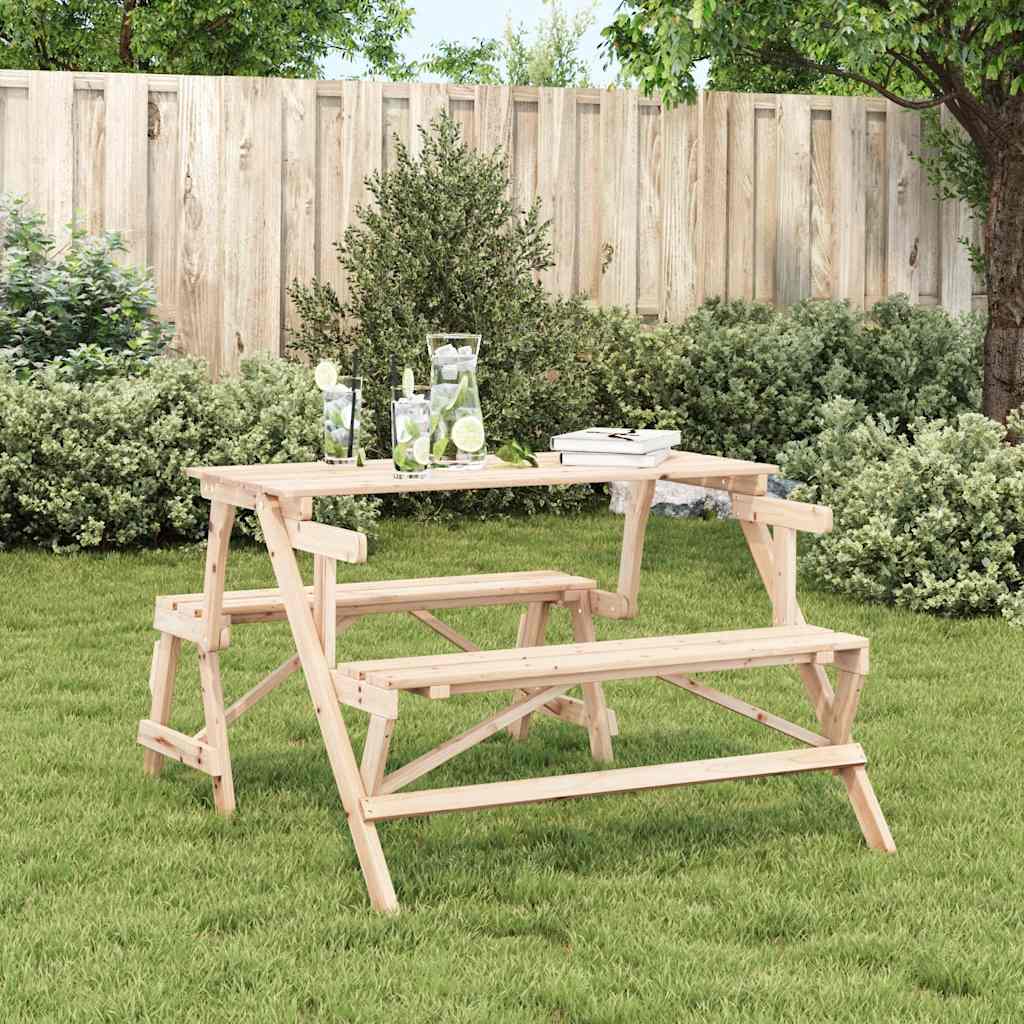 Tavolo da Picnic con Panche in Legno Abete 2-in-1 Convertibile | homemem39