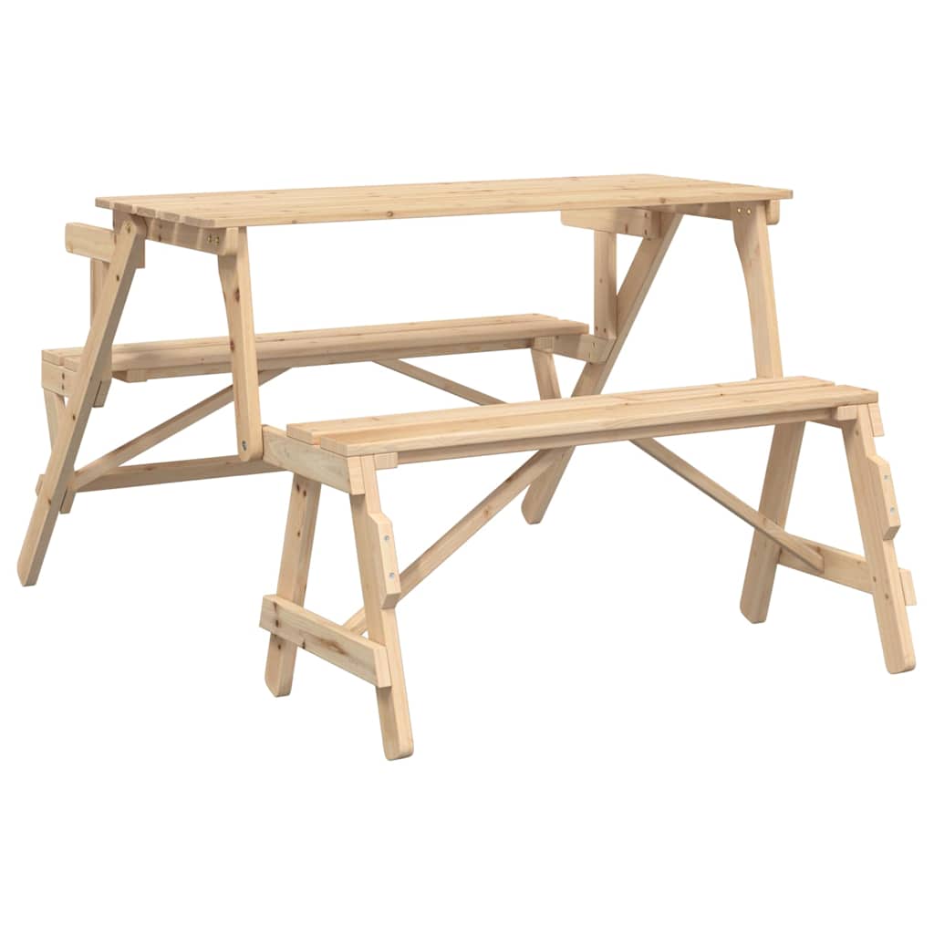 Tavolo da Picnic con Panche in Legno Abete 2-in-1 Convertibile | homemem39