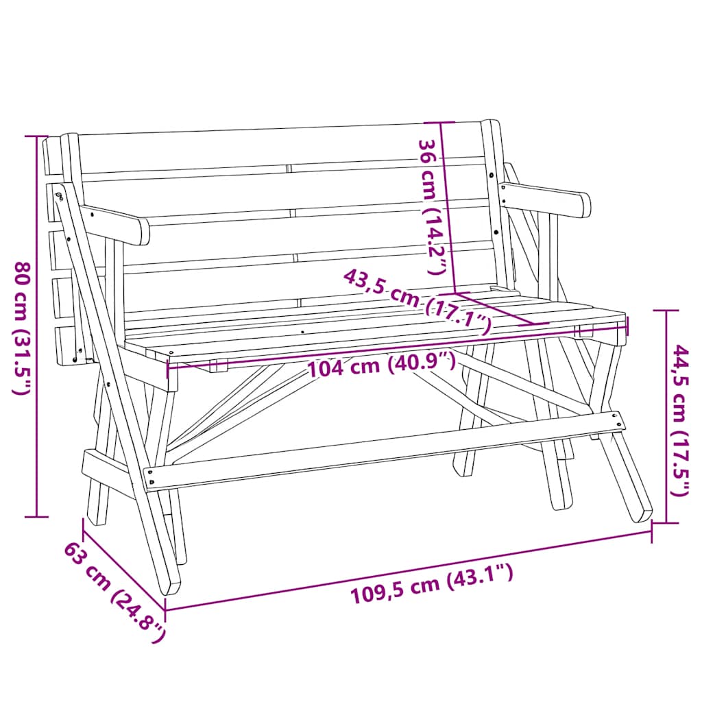 Tavolo da Picnic con Panche in Legno Abete 2-in-1 Convertibile | homemem39