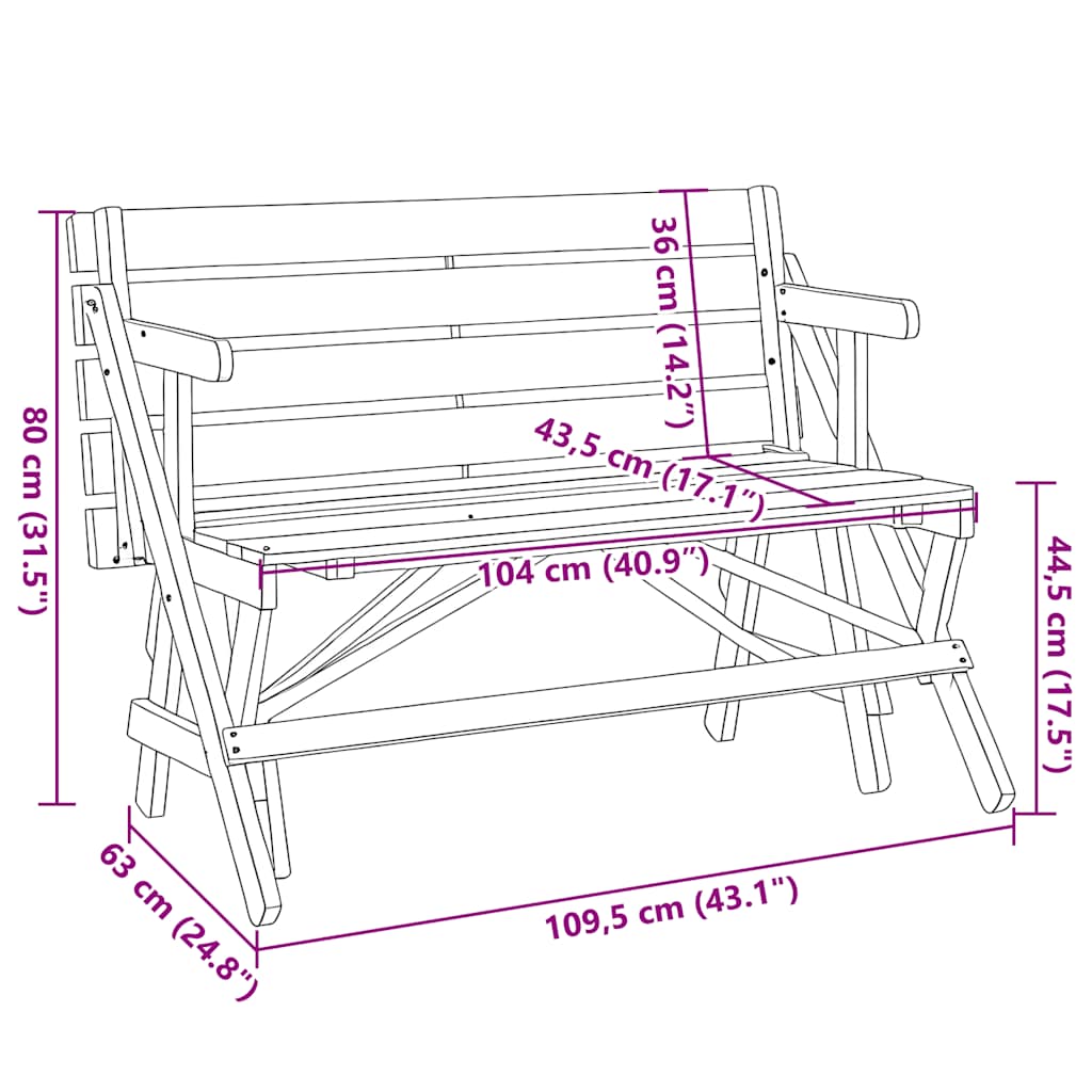 Tavolo da Picnic con Panche in Legno Abete 2-in-1 Convertibile - homemem39
