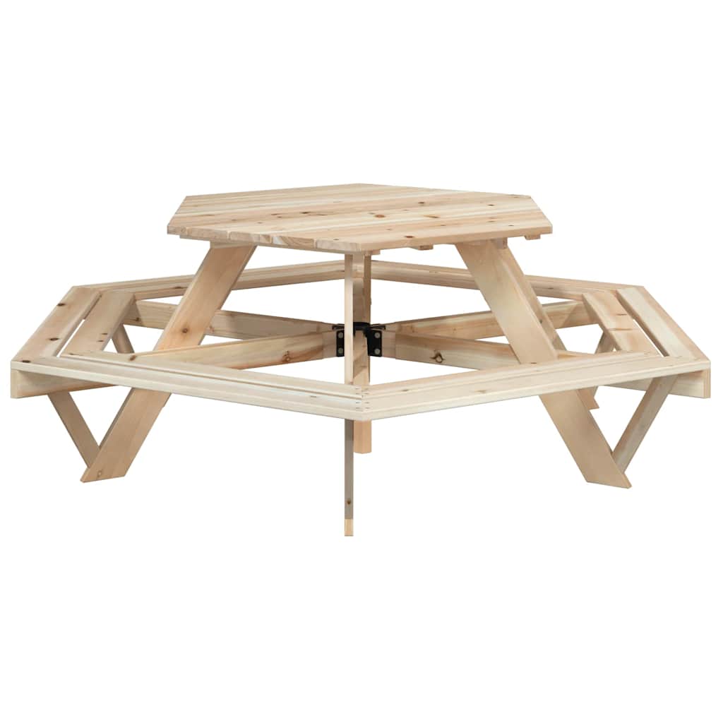 Tavolo da Picnic per 6 Bambini con Panche Esagonale Legno Abete | homemem39