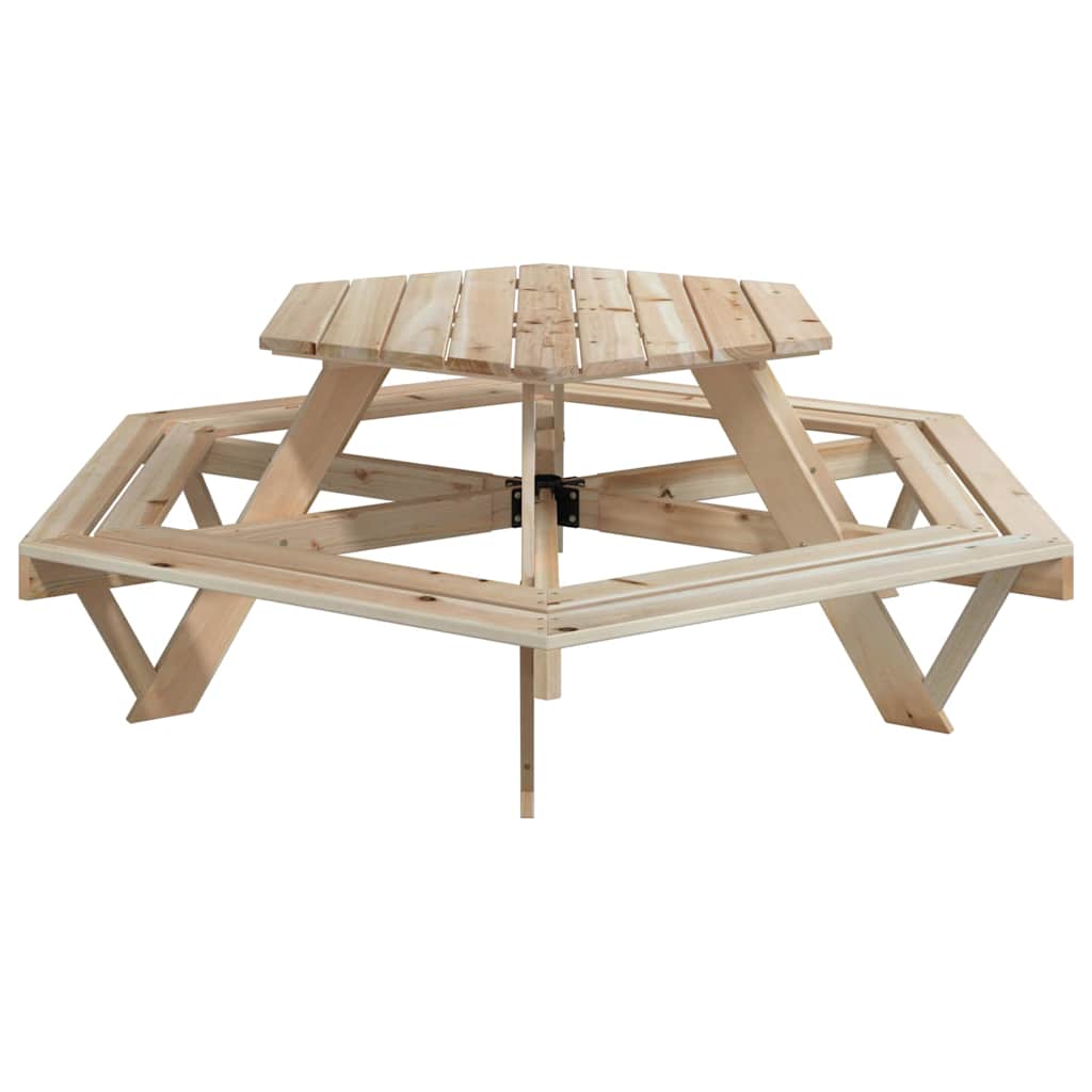 Tavolo da Picnic per 6 Bambini con Panche Esagonale Legno Abete | homemem39