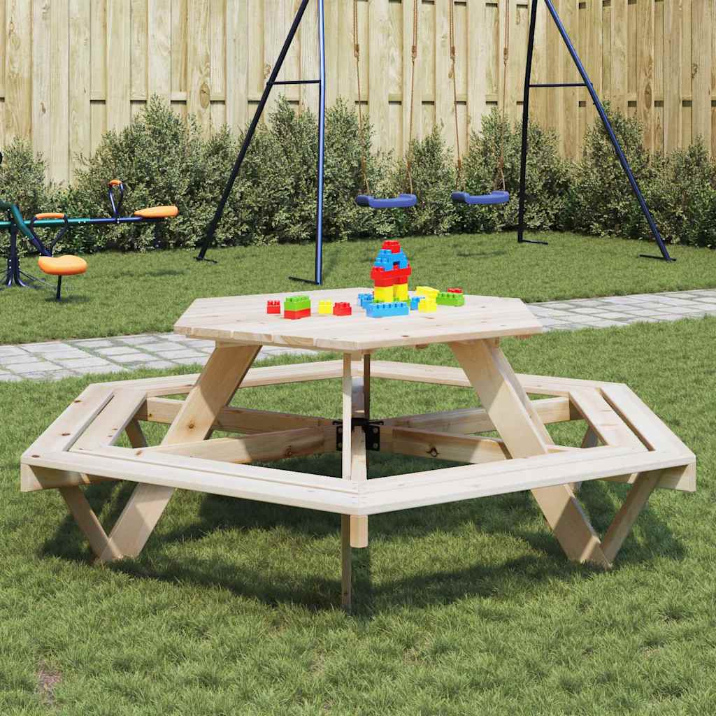Tavolo da Picnic per 6 Bambini con Panche Esagonale Legno Abete | homemem39