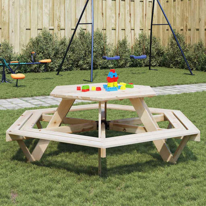 Tavolo da Picnic per 6 Bambini con Panche Esagonale Legno Abete | homemem39