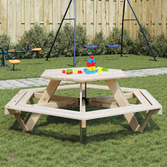 Tavolo da Picnic per 6 Bambini con Panche Esagonale Legno Abete | homemem39