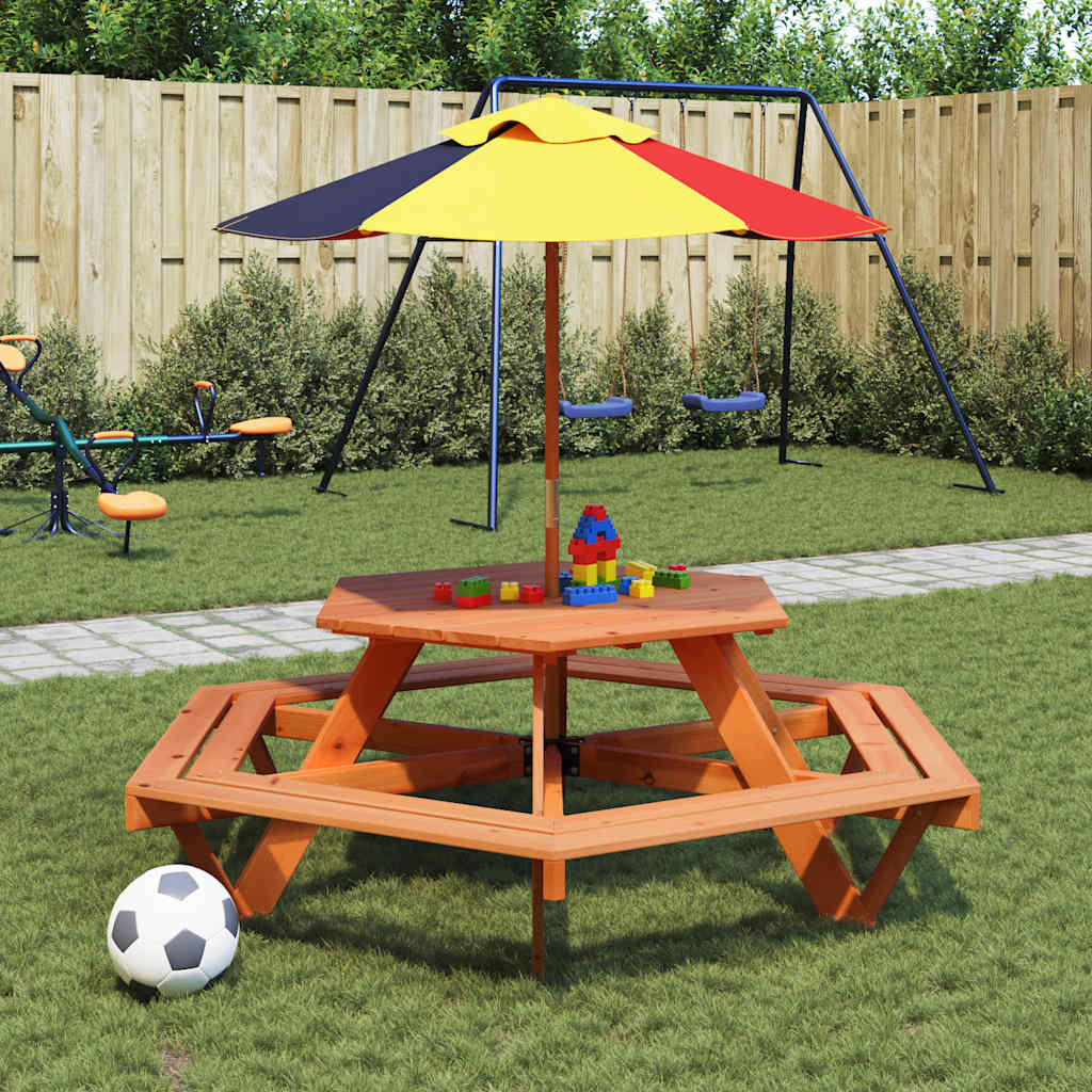 Tavolo da Picnic per 6 Bambini con Panche Esagonale Legno Abete | homemem39