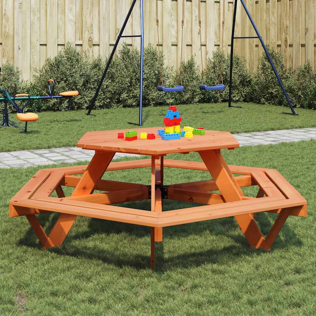 Tavolo da Picnic per 6 Bambini con Panche Esagonale Legno Abete | homemem39