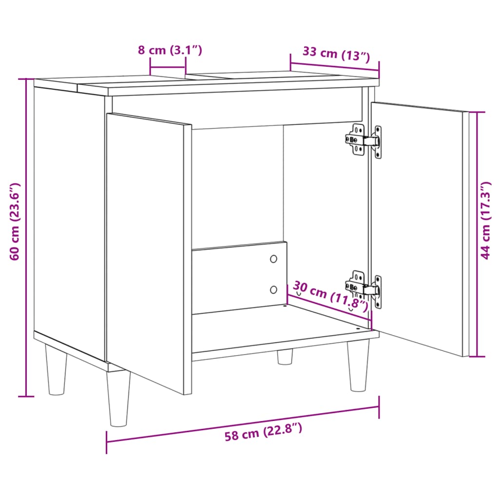 Mobile Lavabo Rovere Sonoma 58x33x60 cm in Legno Multistrato