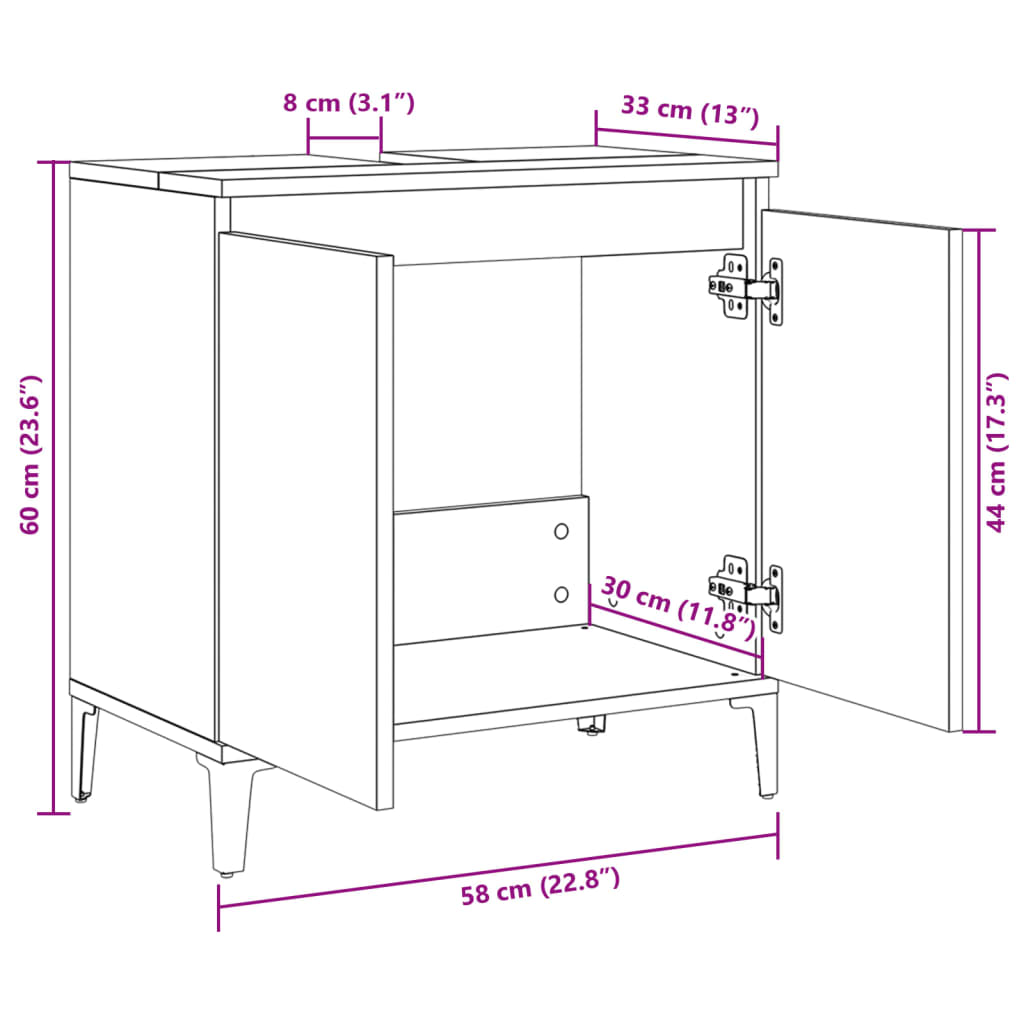 Mobile Lavabo Rovere Sonoma 58x33x60 cm in Legno Multistrato