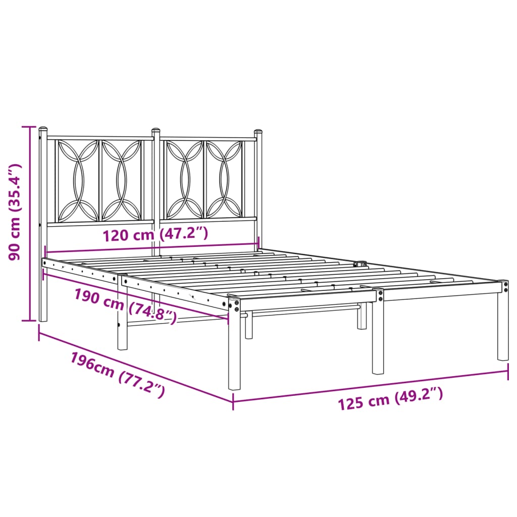 Bed frame with black metal headboard 120x190 cm