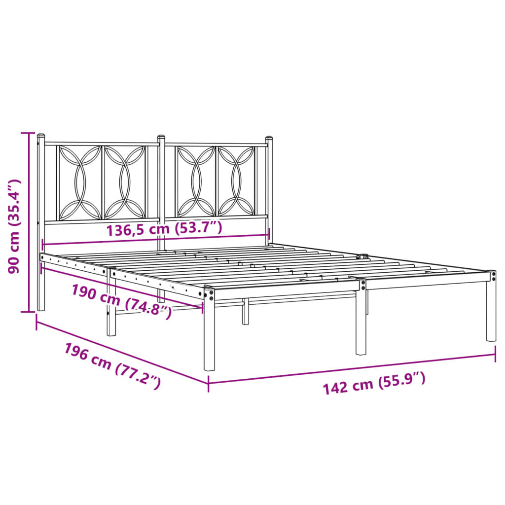 Bed frame with black metal headboard 135x190 cm