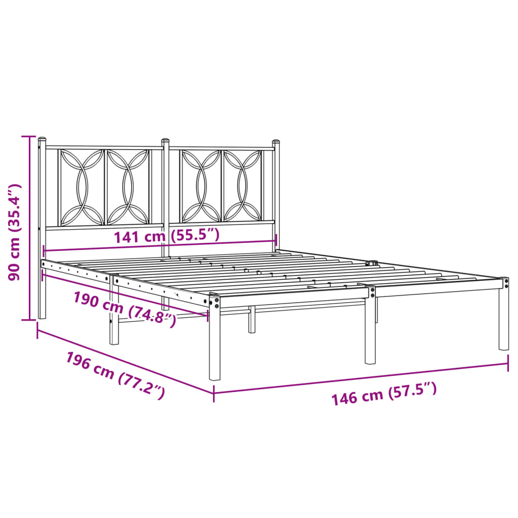 Bed frame with black metal headboard 140x190 cm